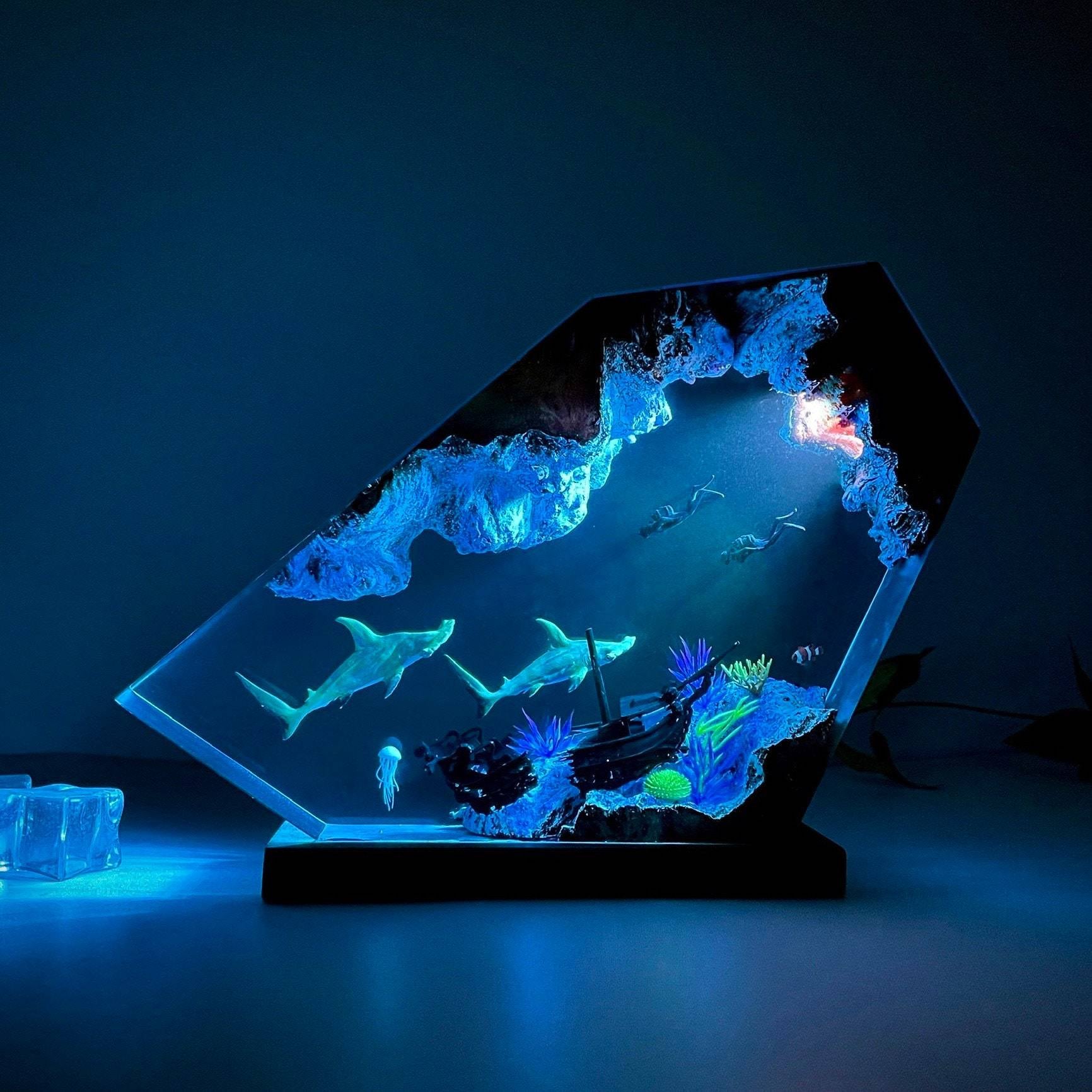 Resin ocean Shark Lamp