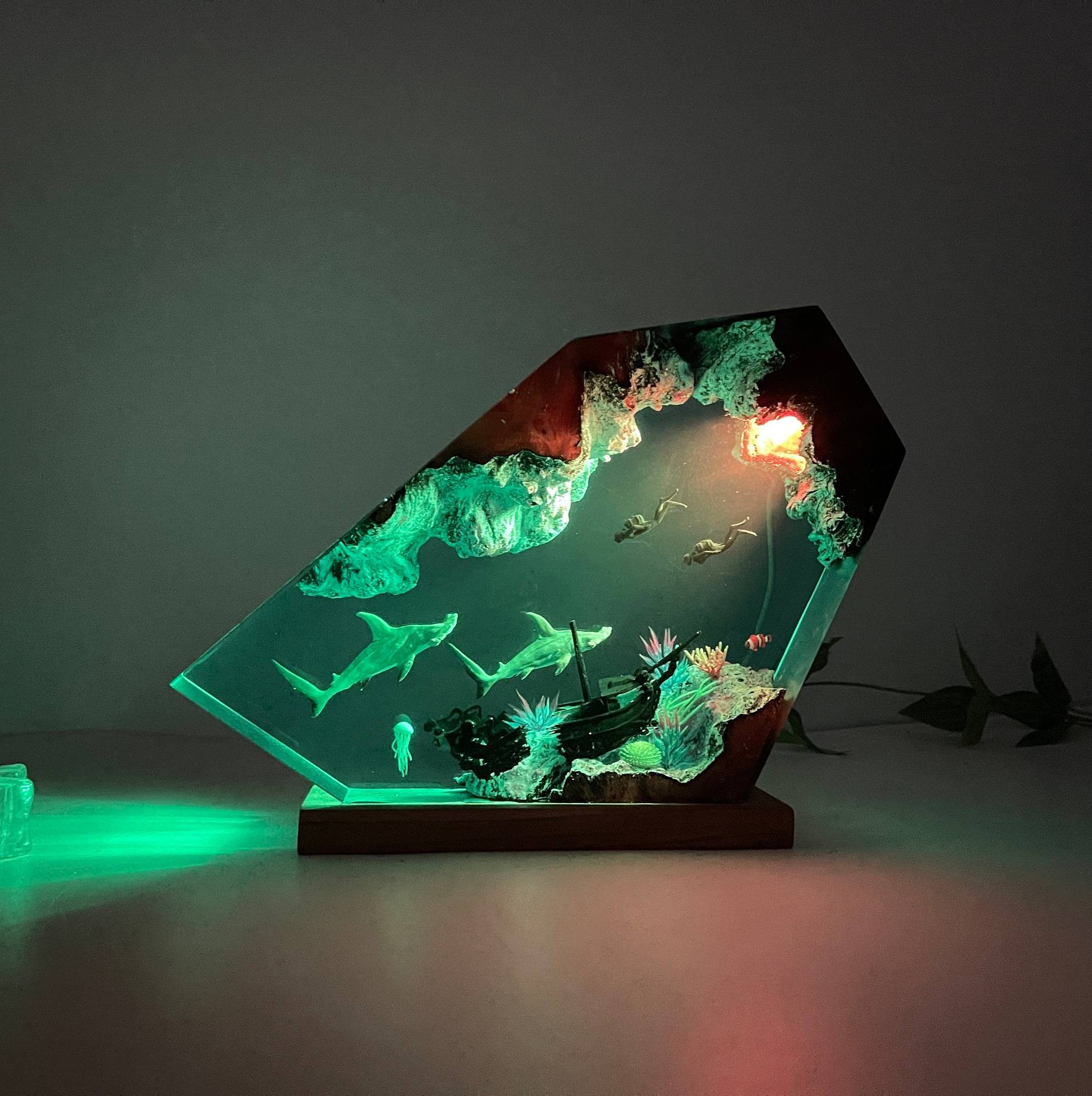 Resin ocean Shark Lamp